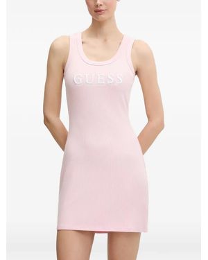 Guess Sunflower Ribbed Logo-Embroidered Mini Dress - Pink