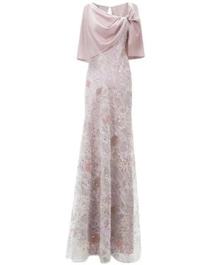 Gemy Maalouf Embroidery Sleeve Maxi Dress - Pink
