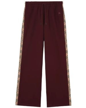 Burberry Check-Trim Cotton Track Pants - Purple