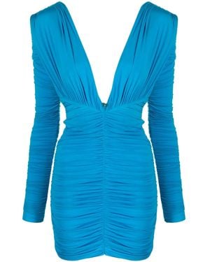 Alex Perry Ruched Plunge Minidress - Blue