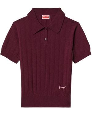 KENZO Signature Ribbed-Knit Polo Shirt - Purple
