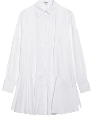 Loewe Ruffled-Skirt Shirt Dress - White