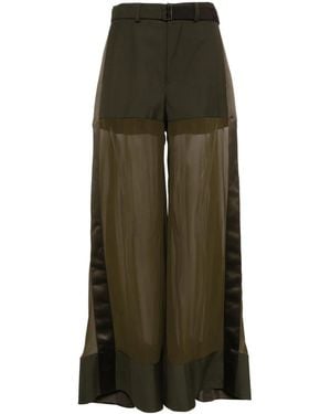 Sacai High-Waisted Belted Silk Trousers - Green