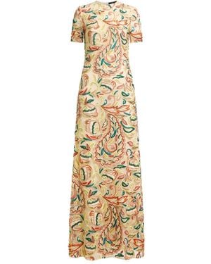 Etro Crochet-Effect Long Dress With Floral Embroidery - Metallic
