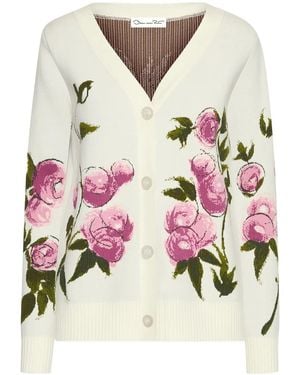 Oscar de la Renta Painted Roses Cardigan - White