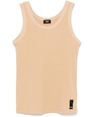 Fendi Logo-Embroidered Tank Top - Natural