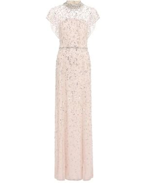 Jenny Packham ビジュートリム ハイネックマキシドレス - ホワイト