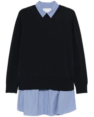 Sacai Poplin X Cotton Striped Collared Knit Dress - Black