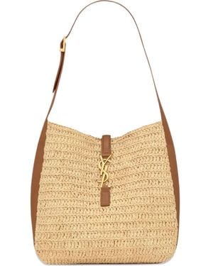 Saint Laurent Small Le 5 À 7 Raffia Shoulder Bag - Natural