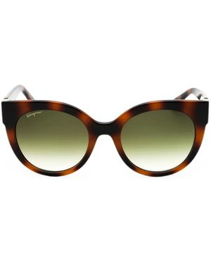 Ferragamo Tortoiseshell-Effect Round-Frame Sunglasses - Green