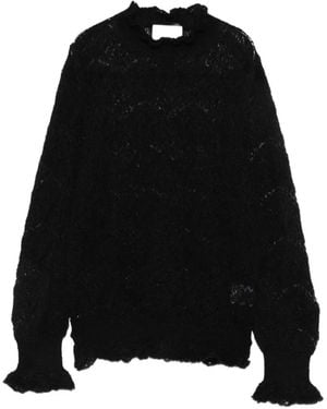 SOLOTRE Lace-Knit Ruffle-Trim Sweater - Black