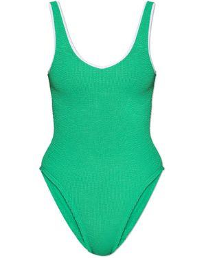 Hunza G Faye Crinkle Contrast-Trim Swimsuit - Green