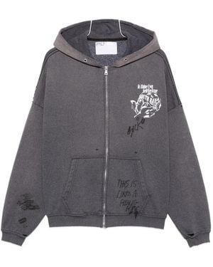 PALY Print-Detail Long-Sleeve Hoodie - Gray