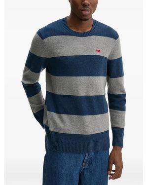 Levi's Original Housemark Striped Logo-Patch Sweater - Blue