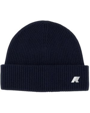 K-Way Brice Ribbed-Knit Logo-Patch Beanie Hat - Blue
