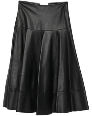 SOLOTRE Pleated A-Line Midi Skirt - Black