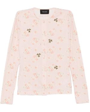 Simone Rocha Floral-Print Crystal-Embellished Cardigan - Pink