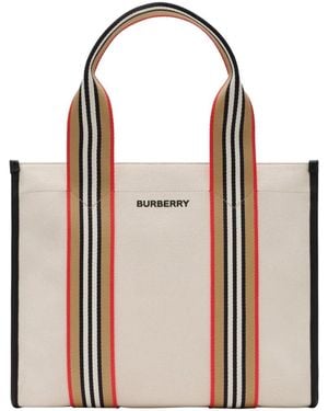 Burberry Small Icon-Sripe-Trim Canvas Tote - Pink