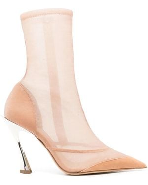 Mugler Sheer Paneled Suede Boots - Pink