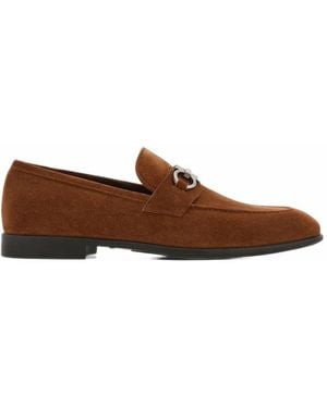 Ferragamo Moccasin With Gancini Ornament - Brown