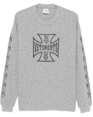 Vetements Logo-Print Waffle-Knit T-Shirt - Grey