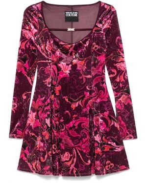 Versace Jeans Couture Floral-Print Velvet Mini Dress - Red