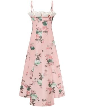 Philosophy Di Lorenzo Serafini Flared Linen Midi Dress With Flowers - Pink