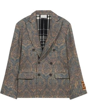 Pierre Louis Mascia Cakesc14 Damask-Pattern Double-Breasted Blazer - Grey
