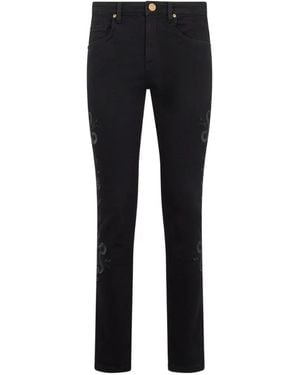 Roberto Cavalli Snake-Embroidered Cropped Jeans - Black