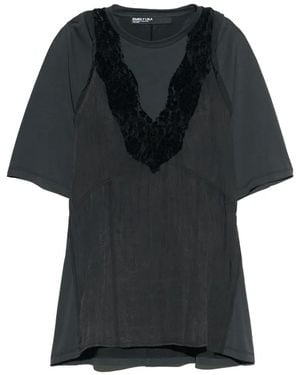 Bimba Y Lola Washed Lace Chest T-Shirt - Black