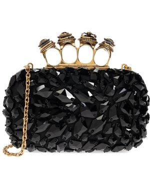 McQueen Jewel Four-Ring Silk Tote Bag - Black