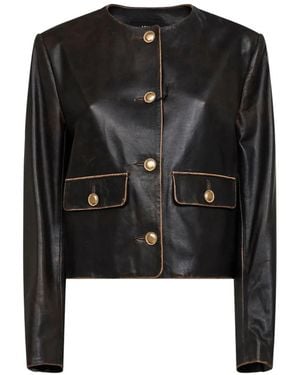Arma Button Leather Jacket - Black
