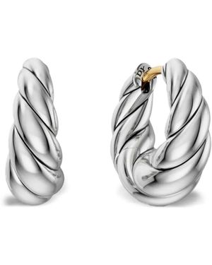 David Yurman Sculpted Cable Tapered Hoop Earrings - White