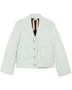 N°21 グレー オフショルダーカーディガン natural couture】クロップドカーディガン | NICE CLAUP / OLIVE des