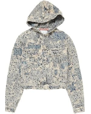Acne Studios Hooded Distressed Denim Jacket - Grey