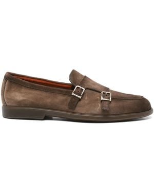 Santoni モンクストラップ スエードシューズ - ブラウン