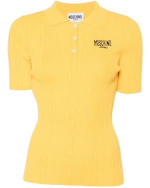 Moschino Ribbed-Knit Logo-Embroidered T-Shirt - Yellow