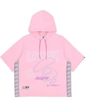 Aape By A Bathing Ape Moonface Embroidered Short-Sleeve Hoodie - Pink