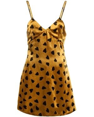 Saint Laurent All-Over Heart-Print Dress - Yellow