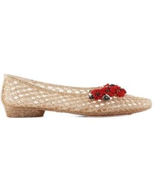 HEAVENLY JELLY Flower-Embellished Glitter Ballet Flats - Pink