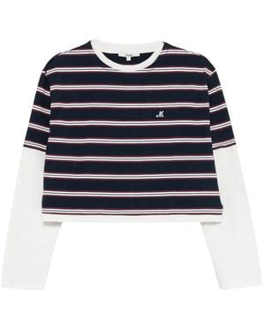 Maje Striped Cropped T-Shirt - Blue
