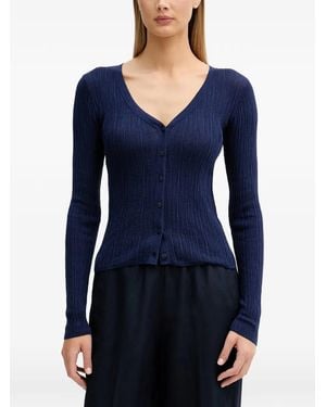 Sisley Ribbed-Knit Long-Sleeve Cardigan - Blue