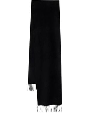 Max Mara Fringed-Edge Logo-Embroidered Scarf - Black