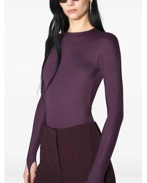Mugler Embossed-Logo Long-Sleeve Bodysuit - Purple