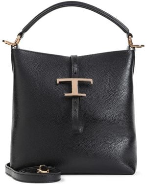 Tod's T Timeless Leather Shoulder Bag - Black
