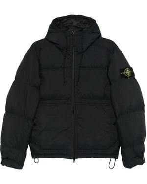Stone Island Padded Jacket With High Collar - Black