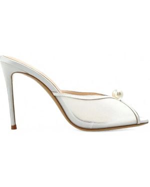 Black Suede Studio Sadie Pearl-Embellished Heeled Sandals - White