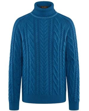Moorer Cable-Knit Roll-Neck Sweater - Blue
