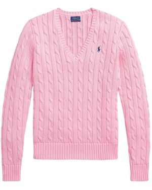 Polo Ralph Lauren Cable-Knit V-Neck Sweater - Pink