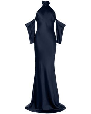 Michelle Mason Halterneck Drop-Sleeve Maxi Dress - Blue